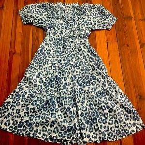 Lola Australia navy/white cheetah print cotton midi boho dress, size medium